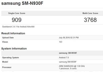 В базе данных Geekbench появился прототип смартфона Samsung Galaxy Note7 с ОС Android 7.0 Nougat 