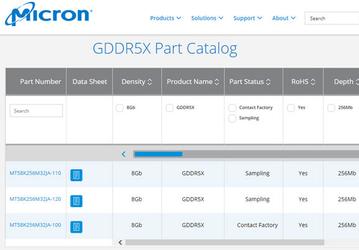 Micron начинает поставки ознакомительных образцов микросхем памяти GDDR5X