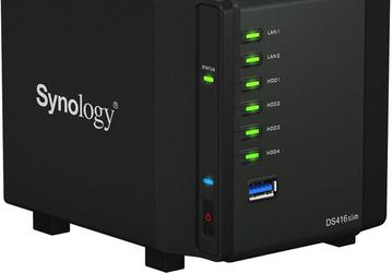 Хранилище с сетевым подключением Synology DiskStation DS416slim рассчитано на четыре накопителя типоразмера 2,5 дюйма 