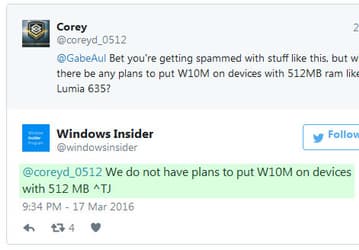 Microsoft не будет выпускать Windows 10 Mobile для устройств с 512 МБ оперативной памяти