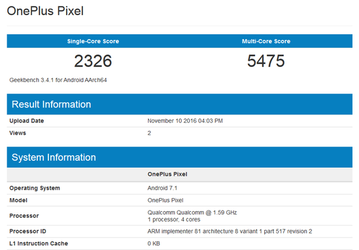В базе данных GeekBench замечен смартфон OnePlus Pixel