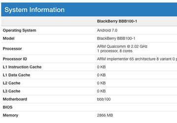 Смартфон BlackBerry Mercury замечен в базе данных Geekbench