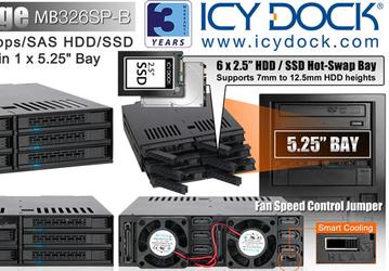 Icy Dock ExpressCage MB326SP-B позволяет установить в отсеке типоразмера 5,25 дюйма шесть накопителей с возможностью горячей замены