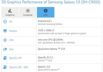 Смартфон Samsung Galaxy C9 получил 6-дюймовый дисплей