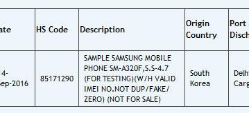 В базе данных Zauba замечен смартфон Samsung Galaxy A3 (2017) 