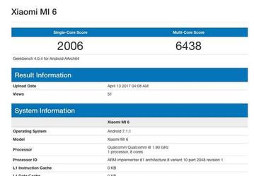 Смартфон Xiaomi Mi6 в тесте GeekBench опередил Samsung Galaxy S8
