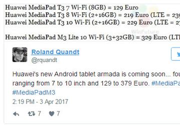 Опубликованы характеристики и цены планшетов Huawei MediaPad T3 и M3 Lite 10