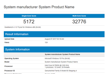 Результат процессора Intel Core i9-7920X в тесте Geekbench разочаровывает