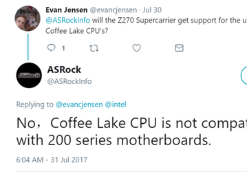 Процессоры Intel Coffee Lake нельзя будет использовать с системными платами, основанными на актуальных чипсетах Intel 200