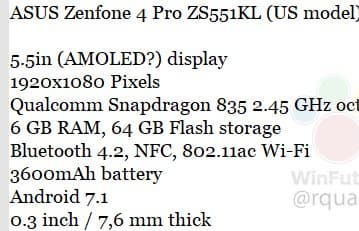  Смартфон Asus Zenfone 4 Pro получит аккумулятор емкостью 3600 мА•ч