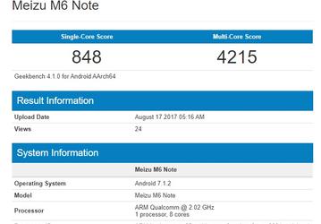 Смартфон Meizu M6 Note с SoC Snapdragon 625 замечен в базе данных Geekbench