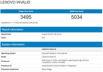 Гибридный процессор AMD Ryzen 7 2700U засветился в тесте Geekbench