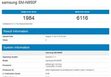 Смартфон Samsung Galaxy Note 8 протестирован в Geekbench