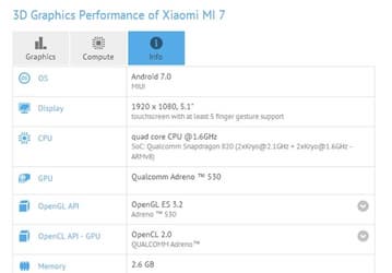 В GFXBench замечен подозрительный смартфон с названием Xiaomi Mi 7 и характеристиками прошлогоднего флагмана