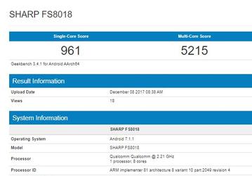 Смартфон Sharp FS8018 протестирован в Geekbench