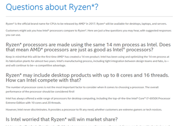 Intel учит сотрудников правильно отвечать на вопросы, касающиеся процессоров AMD Ryzen 
