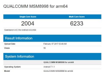 Новый смартфон с SoC Snapdragon 835 протестирован в GeekBench 