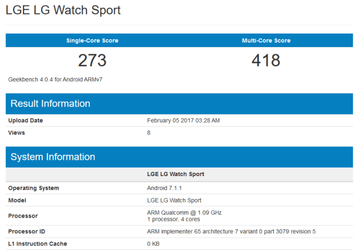 Умные часы LG Watch Sport протестированы в Geekbench, анонс запланирован на 8 февраля