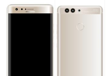  Изображение Huawei P10 Plus в золотом цвете демонстрирует смартфон с изогнутым дисплеем