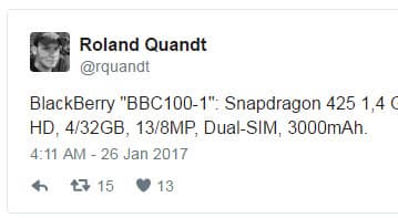 BBC100-1 может стать первым смартфоном BlackBerry с местами для установки двух SIM-карт 