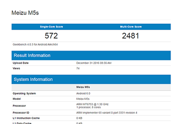 Смартфон Meizu M5S замечен в тесте Geekbench 