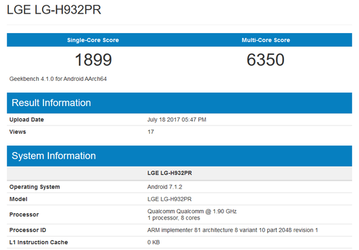 Смартфон LG V30, предположительно, протестирован в Geekbench