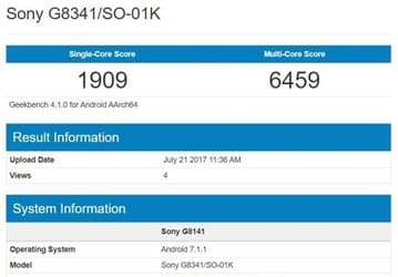 Смартфон Sony Xperia XZ1 (G8341) оснащен SoC Snapdragon 835 и 4 ГБ ОЗУ