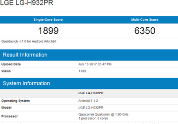 Смартфон LG V30 замечен в результатах теста GeekBench