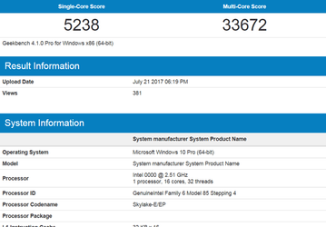 Процессор Intel Core i9-7960X набирает 33672 балла в тесте Geekbench 