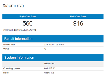 Бюджетный смартфон Xiaomi Riva работает под управлением Android 7.1.2