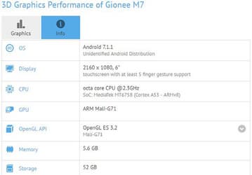 Gionee готовит смартфон M7 с экраном диагональю 6 дюймов и SoC MediaTek MT6758