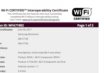 Смартфон Samsung Galaxy C7 (2017) прошел сертификацию WiFi Alliance 