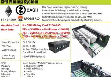 GPU Mining System — готовая «ферма» для добычи криптовалют на основе восьми специализированных карт Nvidia GPU Mining Card P106-100