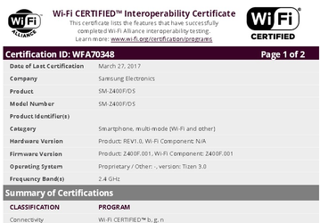 Смартфон Samsung Z4 с ОС Tizen 3.0 прошел сертификацию Wi-Fi Alliance 
