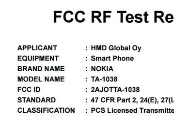 В базе данных FCC замечен смартфон Nokia TA-1038