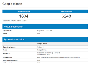 Смартфон Google Taimen, который должен пополнить семейство Pixel, появился в базе Geekbench 