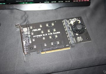 Asus Hyper M.2 x16 Card — плата PCIe для подключения четырёх SSD и создания массивов RAID 0. Для RAID 1 и RAID 5 придётся докупить ключ