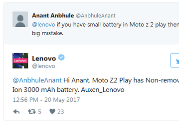 Производитель сообщил, что емкость аккумулятора смартфона Moto Z2 Play будет равна 3000 мА∙ч
