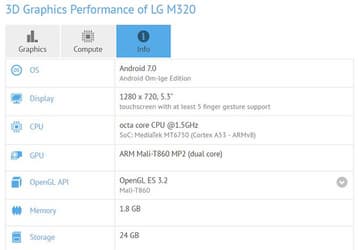 Смартфон LG M320 замечен в базе данных GFXBench