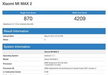 Xiaomi Mi Max 2 засветился в Geekbench перед самым анонсом