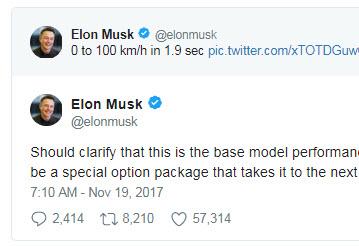 «Заряженная» версия нового Tesla Roadster будет еще более динамичной