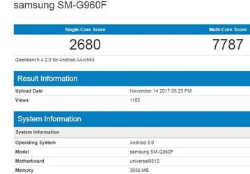 Смартфон Samsung Galaxy S9 набрал 7787 баллов в Geekbench