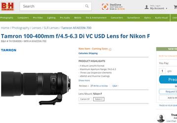 Стала известна цена объектива Tamron 100-400mm f/4.5-6.3 Di VC USD (Model A035)