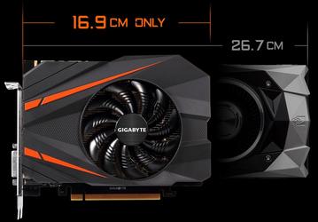 Длина видеокарты Gigabyte GeForce GTX 1080 Mini ITX 8G составляет всего 169 мм