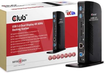 Стыковочная станция Club 3D CSV-1460, подключаемая по USB 3.0, поддерживает два монитора 4K