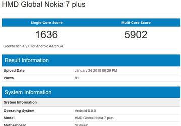 В тесте GeekBench замечен смартфон Nokia 7 Plus