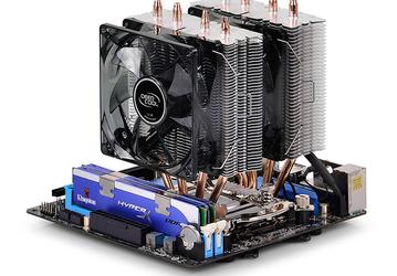 Процессорный охладитель DeepCool Frostwin LED оснащается двумя вентиляторами диаметром 92 мм