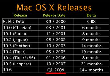 Mac OS X 10.6 будет выпущена в I квартале 2009 года? 
