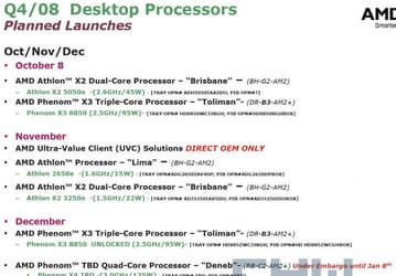 AMD Processor Roadmap for Q4 2008