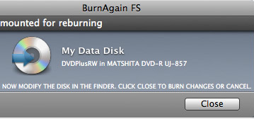 BurnAgain FS позволяет изменять содержимое DVD из Finder